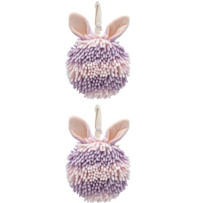 REGALWOVEN Cute Rabbit Shape Fluffy Chenille Soft Absorbent Hand Towel 2 Pcs