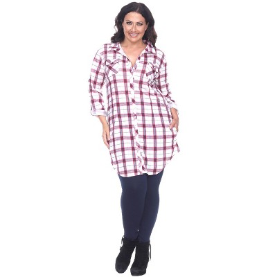 Women's Plus Size Piper Stretchy Plaid Tunic with Pockets - White Mark
