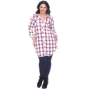 Women's Plus Size Piper Stretchy Plaid Tunic with Pockets - White Mark - 1 of 3
