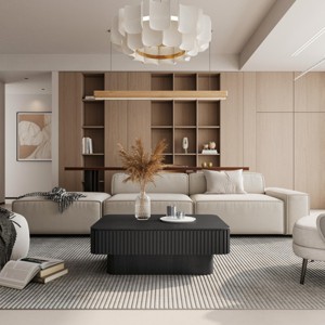 38" Large Rectangle Wood Coffee Table with Storage and Lift-Top, Wood Veneer Fluted Design, Adjustable Height for Living Room or Office – Cuddlewood - 1 of 4