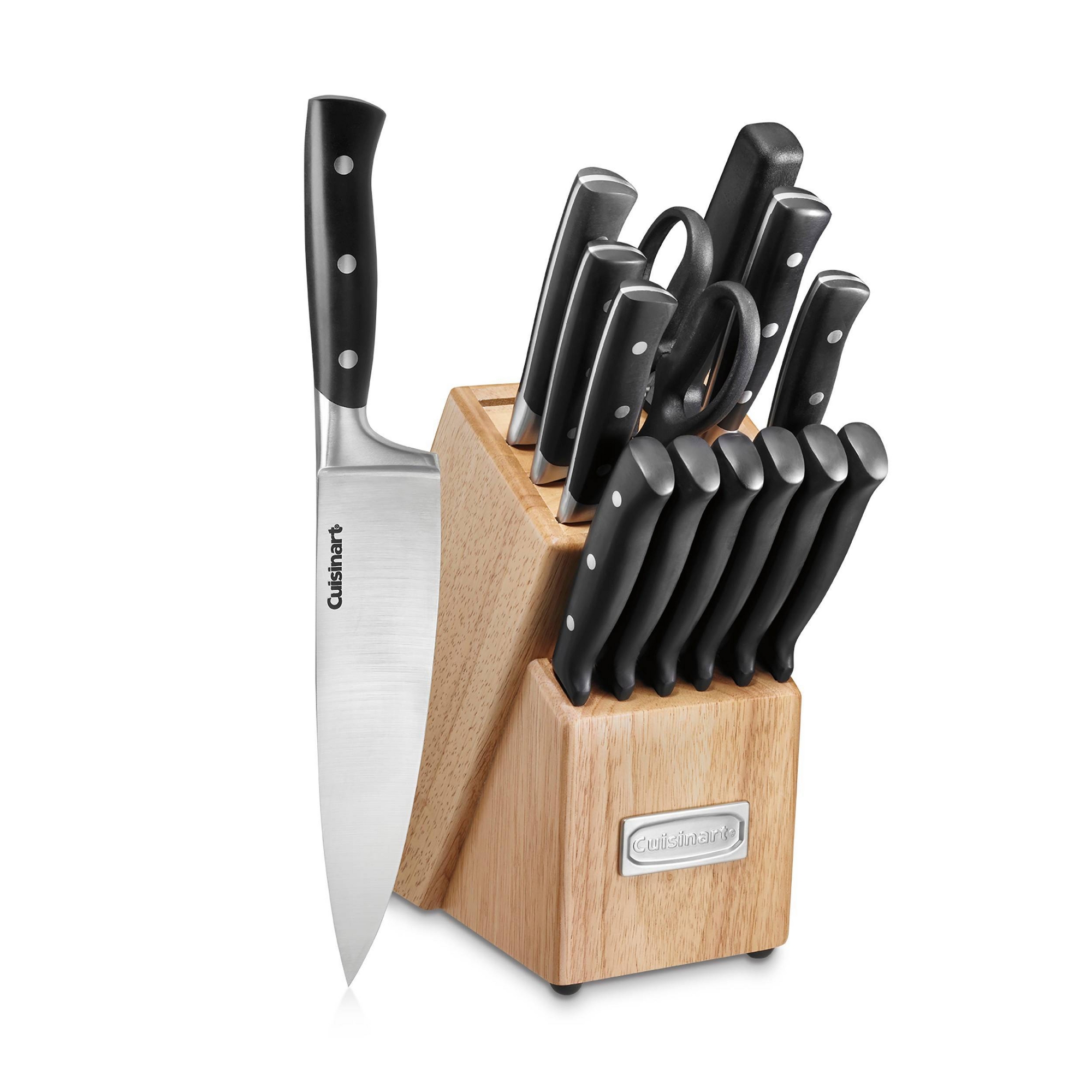Cuisinart Classic 15pc Forged Triple Rivet Cutlery Block Set - C77TR-15P: Stainless Steel Knife Set, Black Handle