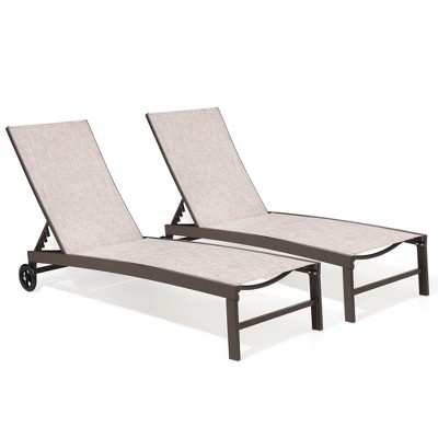 Crestlive Products Outdoor Wheel Adjustable Chaise 5 Reclinig Position Aluminum Sun Lounger