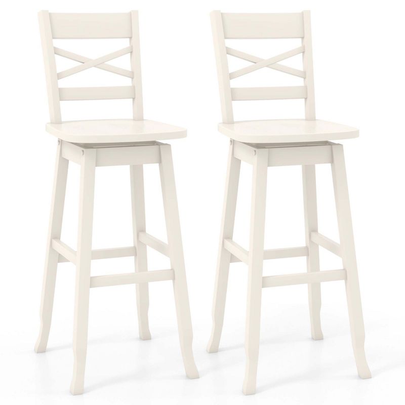 Costway 2 PCS 24"/30" Counter/Bar Height Stool Rubber Wood Swivel Bar Stool with Inclined Backrest White, 1 of 9