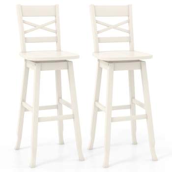 Costway 2 PCS 24"/30" Counter/Bar Height Stool Rubber Wood Swivel Bar Stool with Inclined Backrest White