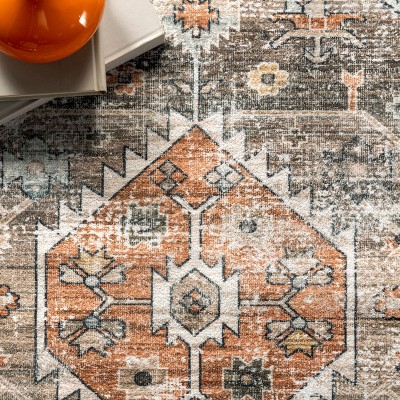 Peach Medallion Easy-Care Synthetic Rectangular Rug