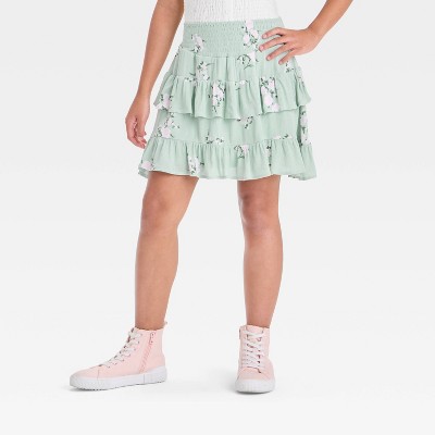 Girls' Smocked Drop Waist Tiered Floral Skirt - art class™