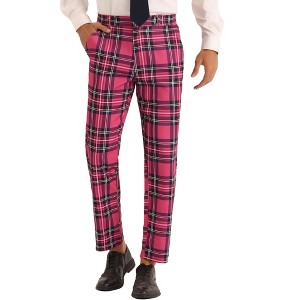INSPIRE CHIC Men's Casual Flat Front Plaid Patterned Pants - 1 of 4