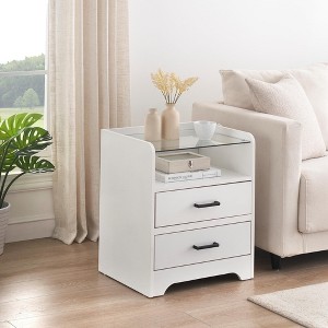 LED Nightstand with Led Lights and Glass Top, Night Stand with 2 Drawers and Open Storage - 1 of 4