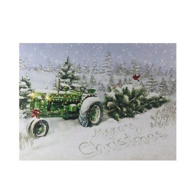 Northlight Fiber Optic and LED Lighted Merry Christmas Tractor Canvas Wall Art 12" x 15.75"