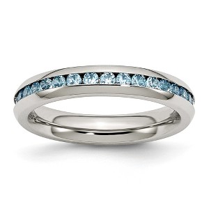 Black Bow Jewelry 4mm Stainless Steel And Teal Cubic Zirconia Stackable Band - 1 of 4