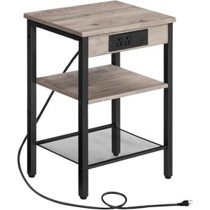 Small side table with charging station and USB port, three-layer bedside table with adjustable shelf - 1 of 4