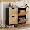Natural Rattan Storage Cabinet with 2 Flip Drawers, Wooden Entry Way Shoe Cabinet with Storage with Adjustable Shelf and Metal Legs - 3 of 4