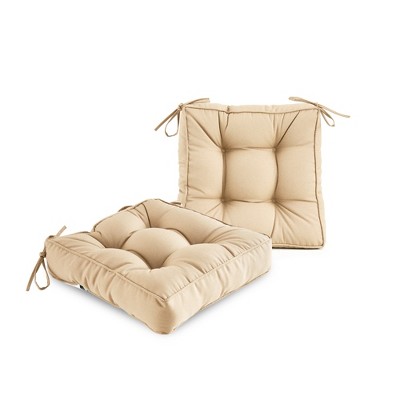 ARTPLAN Outdoor Seat Cushion, Square Thick Tufted Pure Chair Cushion for Patio Wicker Chair with Tie, Set of 2,19"x19"x5"