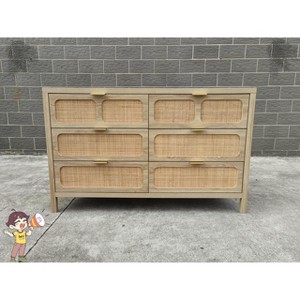 Jojoka Farmhouse 6 Drawer Dresser with Rattan Accents, Wood Storage Organizer with Metal Handles for Bedroom, Entryway, Living Room - 1 of 2