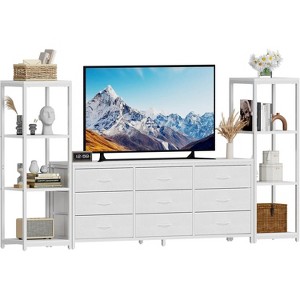 Modern TV Stand Dresser with 9 Fabric Drawers & 2 Industrial Shelves - Large Entertainment Center Console - 1 of 4