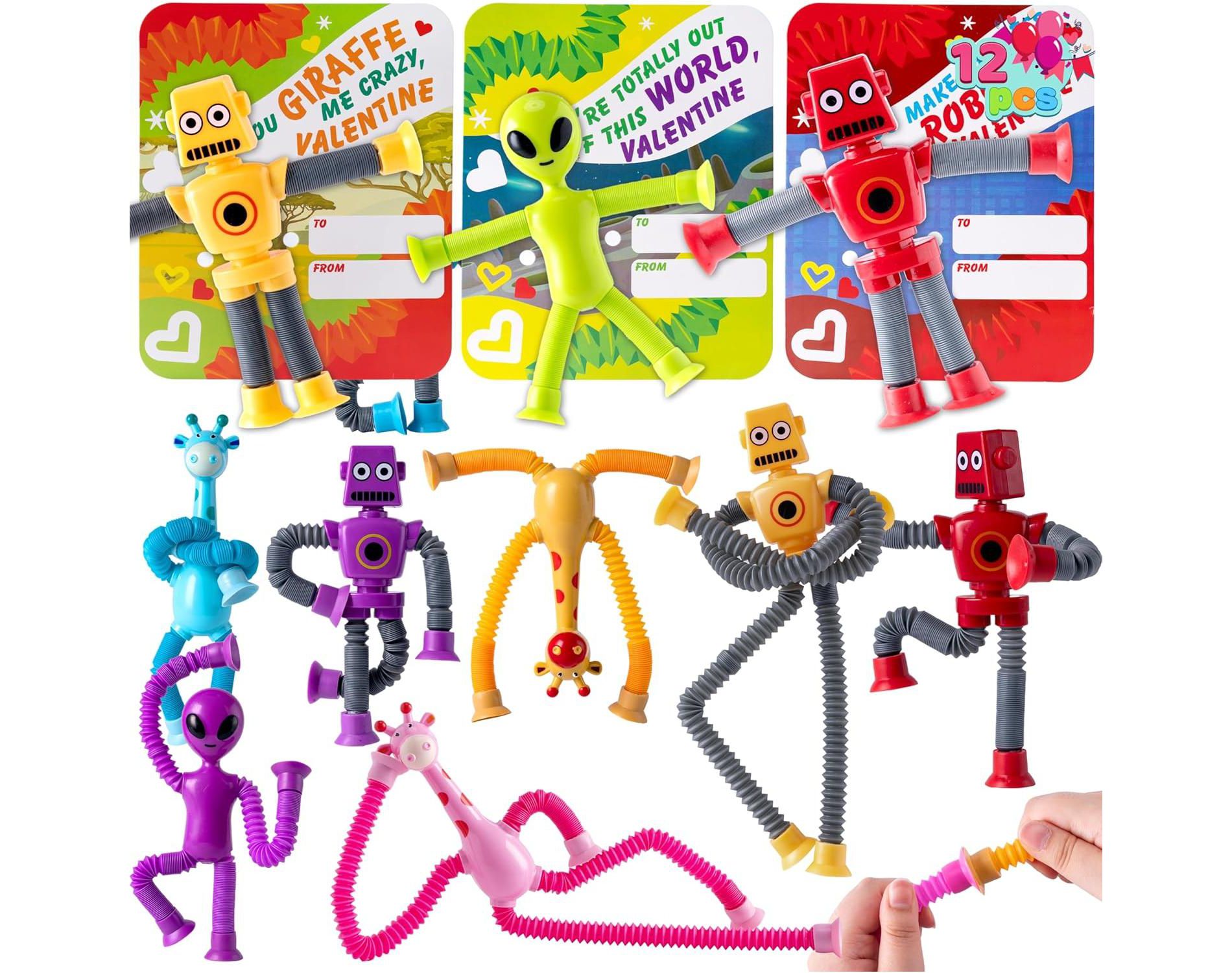 Joyfy Valentines Day Cards and Pop Tubes Set Stretchy Tube Fidget Toys for Kids Valentines Day Party Favors and Classroom Exchange Gifts