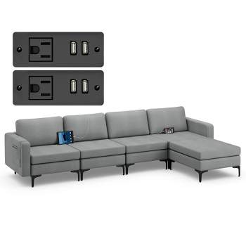 Costway Modular L-shaped Sectional Sofa w/ Reversible Chaise & 4 USB Ports Orange\Dark Grey