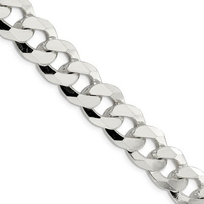 Black Bow Jewelry Men's 14mm Sterling Silver Solid Beveled Curb Chain Necklace