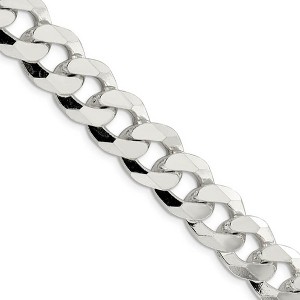 Black Bow Jewelry Men's 14mm Sterling Silver Solid Beveled Curb Chain Necklace - 1 of 4
