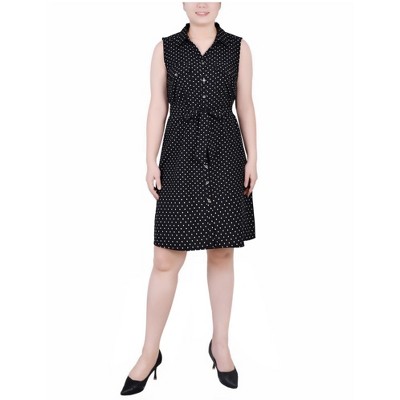 NY Collection Womens Printed Sleeveless Shirt Dress