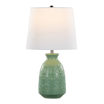 Claudia 20" Green Ceramic Accent Lamps with White Shades, Set of 2