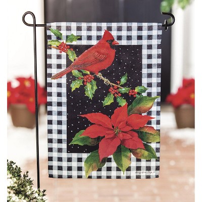 Evergreen Cardinal & Holly Garden Suede Flag