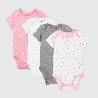 Image of Honest Baby Girls' 4pk Love Dot Organic Cotton Short Sleeve Bodysuit - Pink Newborn