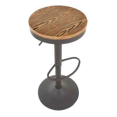 Dakota Adjustable Industrial Swivel Barstool in Grey Metal and Bamboo