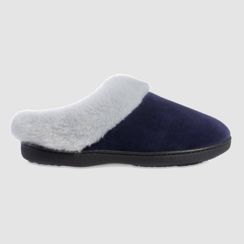 Isotoner Women s Valerie Velour Hoodback Slippers Navy Blue S Target