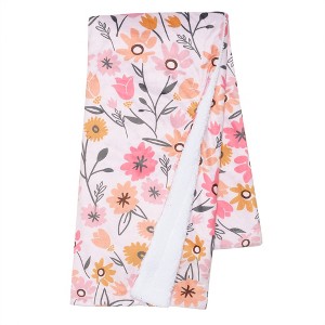 Lambs & Ivy Little Garden Soft Luxurious Pink Floral Warm Fleece Baby Blanket - 1 of 4