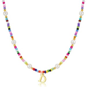 Personalized Beaded Choker Necklace Colorful Initial Pearl Teen Girl Gift D - 1 of 4