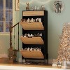 Rattan Storage Cabinet with 3 Flip Drawers,Freestanding Entry Way Shoe Storage Cabinet, Narrow Entrance Shoe Cabinets, Wood Shoe Storage - 3 of 4