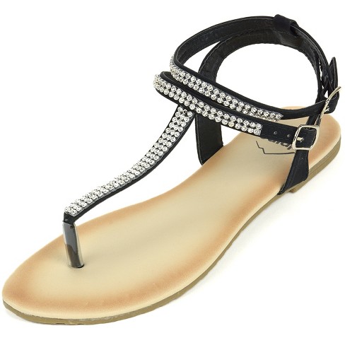 Womens black t hot sale strap flat sandals