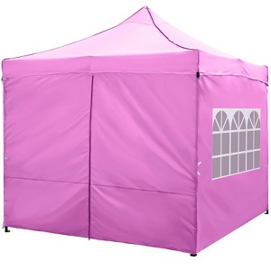 Costway 10 x 10 FT Pop up Canopy Tent with 4 Removable Sidewalls, Wheeled Bag, Sandbags Pink/White/Gray - 1 of 1