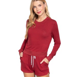 Slickblue Crew Neck Slub Terry Top, Long Sleeves, Casual Relaxed Fit, Light Heather Grey, S - 1 of 4