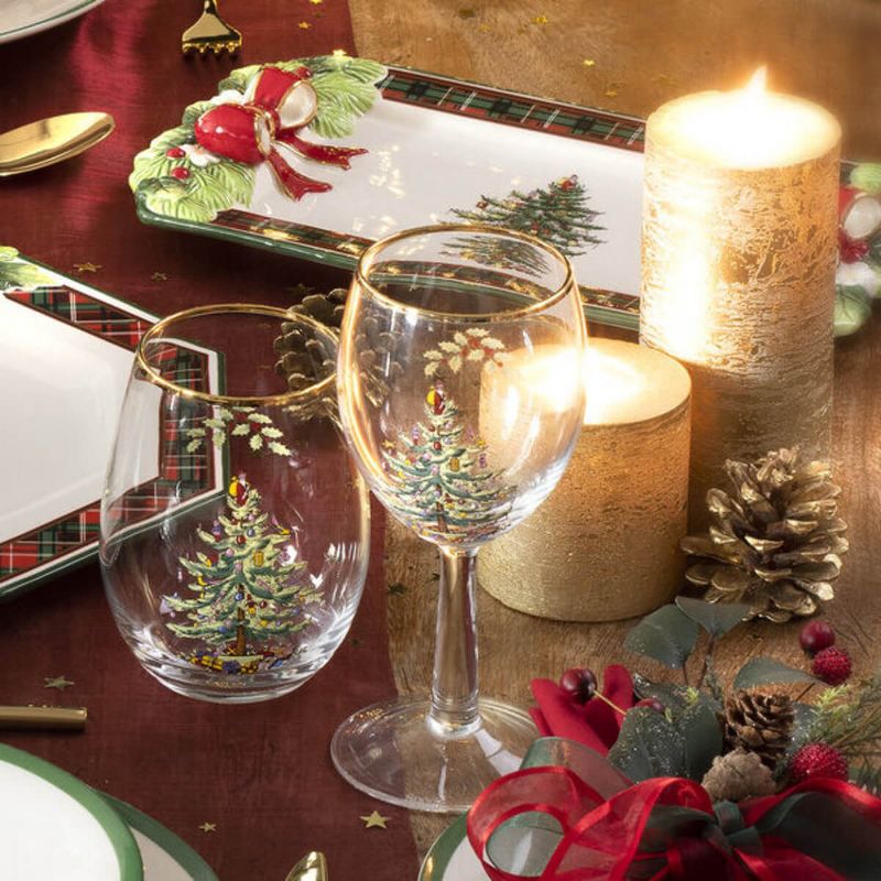 Spode Christmas Tree 19 Ounce Stemless Wine Glasses, Set of 4, 22 Karat Gold Rim - 19 oz, 5 of 6