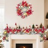 24In Pre-Lit Christmas Garland with LED Lights Battery Operated, Red Flowers & Ball Ornaments for Mantle Staircase Porch Indoor Outdoor Decoration - 2 of 4