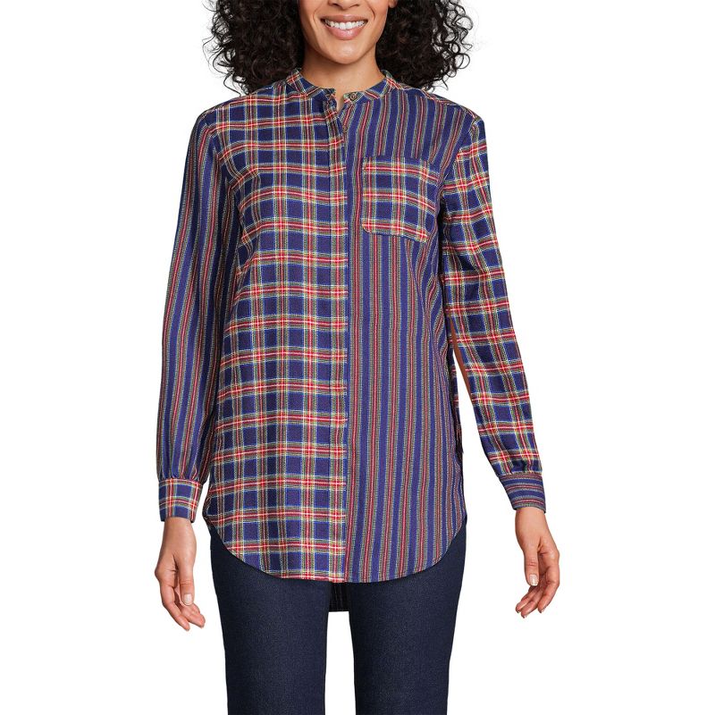 Lands' End Women's Flannel A-Line Long Sleeve Tunic Top, 1 of 3