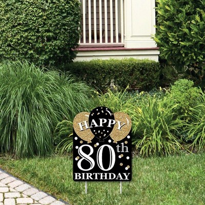 Big Dot of Happiness Adult 80th Birthday - Gold - Outdoor Lawn Sign - Birthday Party Yard Sign - 1 Piece