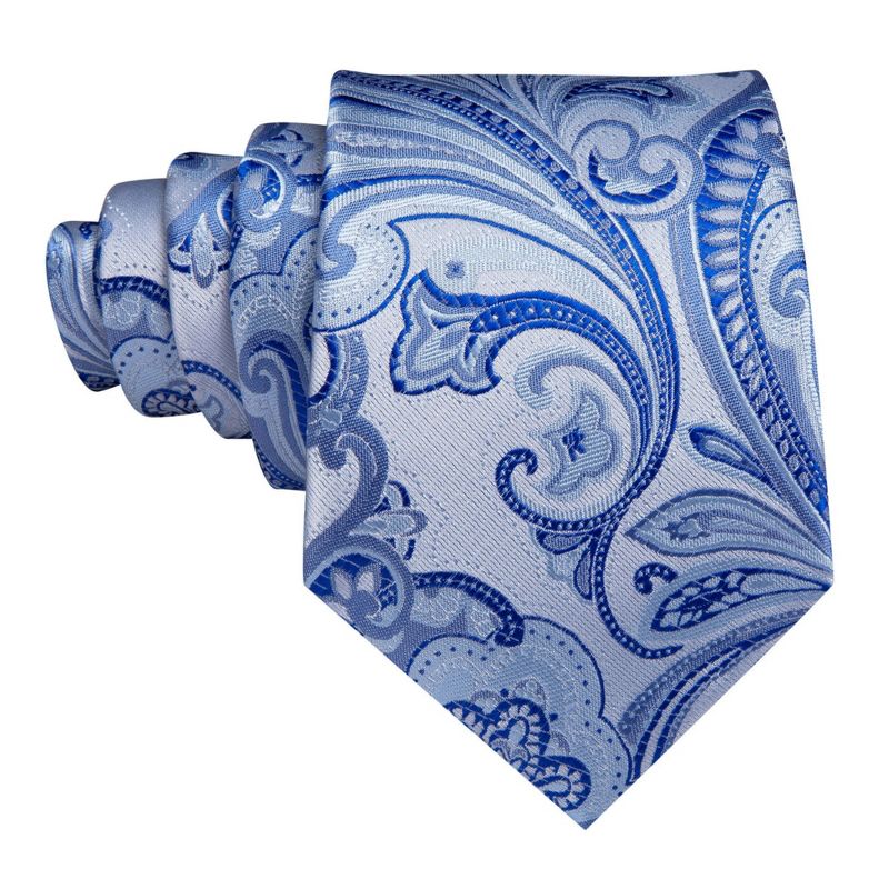Men's Blue And Silver Paisley 100% Silk Neck Tie With Matching Hanky And Cufflinks Set, 3 of 4
