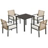 Outsunny 5 Piece Indoor Outdoor Wicker Dining Set, Patio Furniture Metal Table and Chairs with Soft Cushions, Beige - 4 of 4