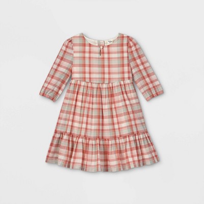 OshKosh B'gosh Toddler Girls' Plaid 3/4 Sleeve Dress - Coral 12M