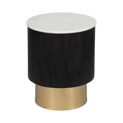 Modern Accent Table with Marble Top & Metal Base - Contemporary Wood Side Table for Living Room, Bedroom, Home & Office - 20" Black & White