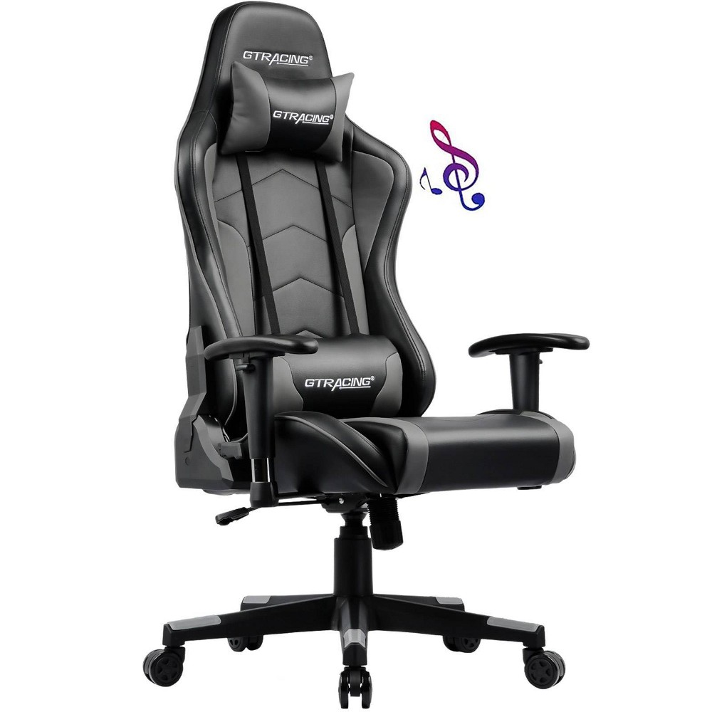 GTRACING Gaming Chair with Bluetooth Speakers High Back PU Office Chair Gray