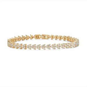 14K-18K Gold Plated Simulated Diamonds Bezel Set Tennis - Round Pear Heart Statement Bride Gold Bracelet Stack - Sizes 6.5-7.5 Inch - 1 of 4