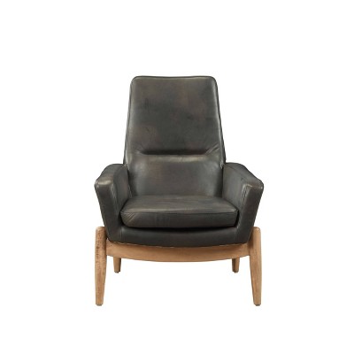 Dolphin Black Top Grain Leather Accent Chair with Tapered Wood Legs