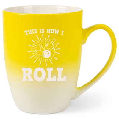 100 North Bowling Pin Design 10 Ounce Yellow and White Two Toned Ombre, Comfortably Fits Your Hands, Ceramic Tea Coffee Cup Mug, This Is How I Roll
