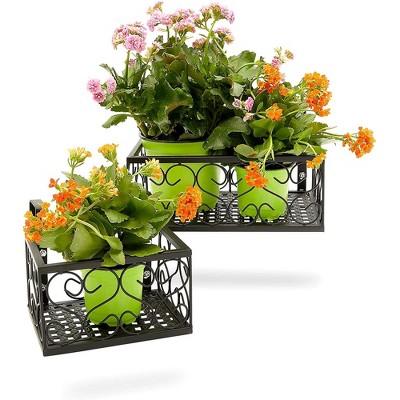 Farmlyn Creek 2 Pack Black Metal Wall Hanging Planter Balcony Patio Fence, Railing Shelf, 2 Sizes