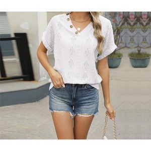 Womens Summer Shirts V Neck Short Sleeve Shirts for Women - 1 of 4