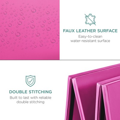 Pink 10ft Folding Gym Mat with Faux Leather Surface